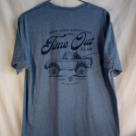 Bone Head Outfitters Blue Graphic Tee With Logo On Front And Back L Time Out - Picture 3 of 5